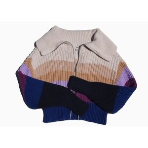 AERIE Sweater Womens Large Cropped Cardigan Open Chunky Knit Full Zip